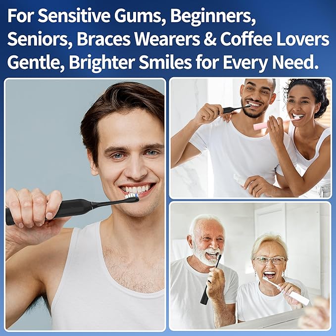 Sonic Vibrating Toothbrush with Pressure Sensor Rechargeable Tooth Brush with 8 Brush Heads 3 Modes 33000VPM 2-Min Timer One Charge Lasts for 30 Days 3D Rounded Soft Bristles IPX7 Waterproof