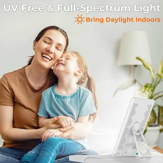 Light Lamp Portable Full Spectrum LED Light Sunlight Personal Daylight with 3 Adjustable Color＆Stepless Brightness Levels Timer＆Memory Function for Home Office Winter