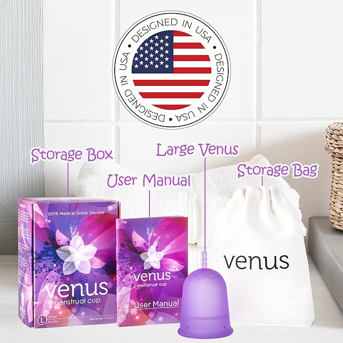 Venus Menstrual Cup (Period Cup for Women) - Best for Heavy Flow - 12 Hours Leak-Free Protection - 100% Medical-Grade Silicone Reusable Cup - Unique Design to Ease Your Period Cycle | Large