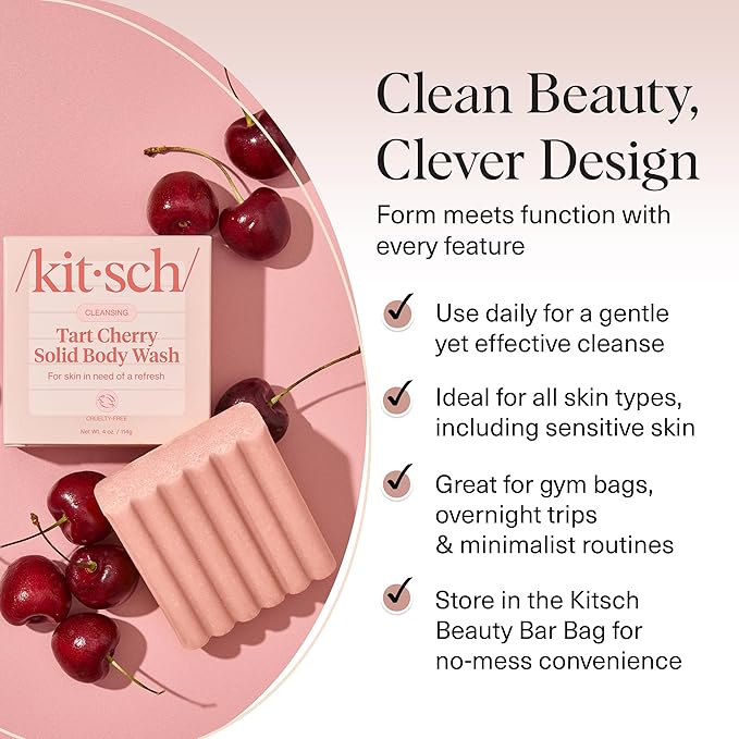 Kitsch Tart Cherry Soap Bar &amp Hair Perfume – 2-Piece Body &amp Hair Care Shower Set