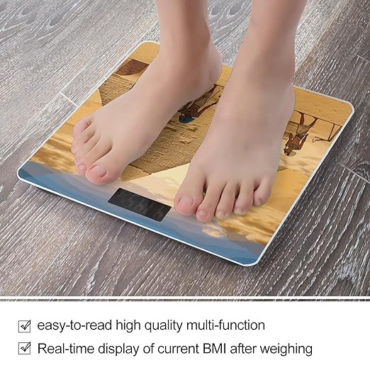 Ancient Egyptians Scale for Body Weight Anti-Slip Sturdy Tempered Glass Weighing Machine Highly Digital Accurate Bright LCD Bathroom Scale for Household Gift