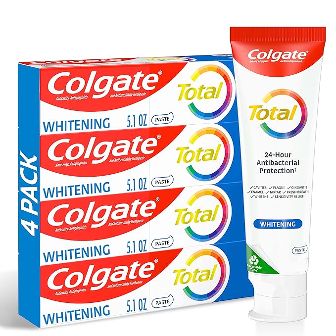 Colgate Total Mouthwash Alcohol Free Mouthwash Peppermint 33.8 Ounce 3 Pack &amp Total Whitening Toothpaste 10 Benefits No Trade-Offs Freshens Breath Whitens Teeth