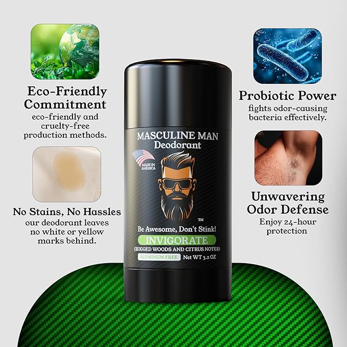 Deodorant for Men - Aluminum Free Mens Deodorant - Natural Deodorants - Sweat Protection for Underarm - Stain-Free Stick Deodorants - Made in USA 3.2oz (Pack of 4 The Box)
