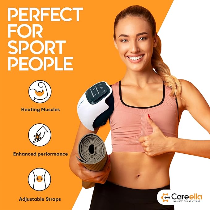 Careella Advanced Wireless XL Knee Massager with Bag – Heated &amp Rechargeable Pad with Smart Vibration Adjustable Brace &amp Gentle Light – Cordless Comfort Device for Knees &amp Joints – Portab