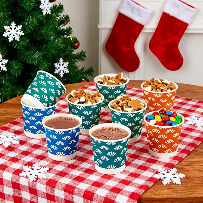 JollyPack 1200 Pack 3 oz Disposable Bathroom Paper Cups Small Mouthwash Cups in Orange Blue and Green Great for Candy Biscuits Bathroom Use Parties Picnics and Travel