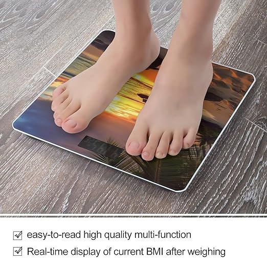 Digital Bathroom Scale Tropical Beach Coastal Sunsetprinted Accurate Weight Scale400lb Capacity LCD DisplayvStep-on Technology Tempered Glass