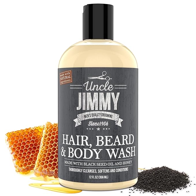 Uncle Jimmy Hair Beard &amp Body Wash | Sulfate Free Paraben Free with Naturally Derived Clean Ingredients Leaving Skin Soft and Hydrating 12 Fl Oz Pack of 4