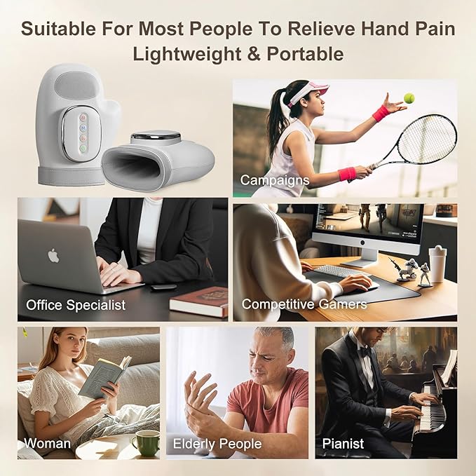 Hand Massager for Arthritis and Carpal Tunnel Relief Heated Air Compression Therapy for Finger Palm &amp Wrist Pain Portable Cordless Electric Hand Massager
