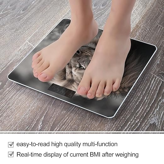 Wildlife Lion Scale for Body Weight Highly Accurate Digital Bathroom Electronic Weighing Machine for People LCD Display Large Size Tempered Glass for Safe Home Use