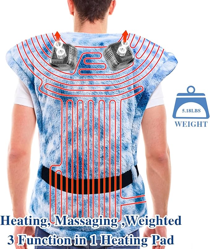 Heating Pad with Massager for Full Back and ShoulderLarge Massage Heated Wrap for Back Pain Relief12 Percussion Massaging Mode 3 in 1 Massage Electric Heating Pad (Massage + Heat + Weighted)