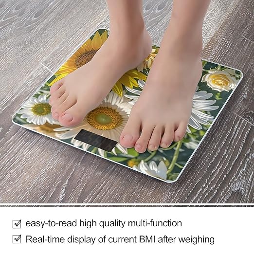 Sunflowers Daisy Rose Flowers Scale for Body Weight Highly Accurate Digital Bathroom Body Scale Digital Bathroom Scales for People Anti-Slip Large LCD Display Smart Scales