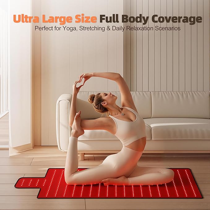 Red Light Therapy Mat for Full Body High-Density LED Infrared Light with 5 Intensity Levels 9 Auto-Shutoff Timer Settings Handheld Controller Gifts for Athletes Office Workers Women Men