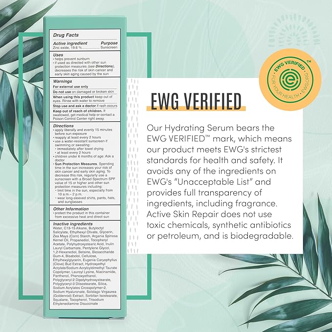 Active Skin Repair SPF 50 EWG-Certified Hydrating Daily Sunscreen and Face Moisturizer Non-Nano Zinc Non-Toxic Broad Spectrum Protection Hydrating Mineral Facial Sunscreen 1.7 fl. oz.