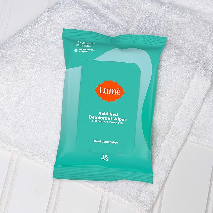 Lume Whole Body Deodorant - 2-Pack Smooth Solid Stick (Unscented) and Acidified Deodorant Wipes (Cool Cucumber) - Aluminum Free Baking Soda Free and Skin Safe