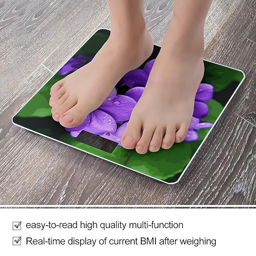 Violet Flower Bathroom Scale Automatic Power On/Off Body Scales LCD Backlight Display Square Digital Scale Rounded Corners Bathroom Scales for Home Bedrooms