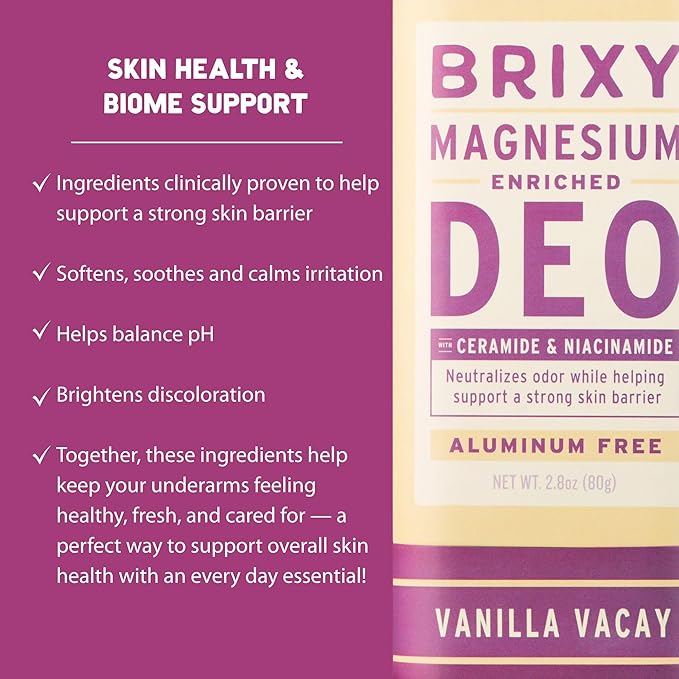 BRIXY Magnesium Deodorant Effective Odor Control With Ceramide &amp Niacinamide For Skin Health Aluminum Free Baking Soda Free Sensitive Skin Deodorant Vegan Plastic Free Lightly Scented