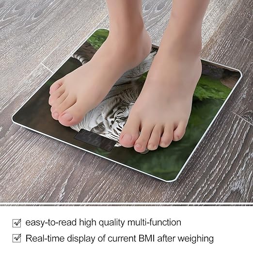 Majestic White Bengal TigerScale for Body Weight with LCD High Precision Weighing Scales Fashion Sturdy Tempered Glass Weight Scales Easy-to-Read Digital Bathroom Scale for Daily 400lb