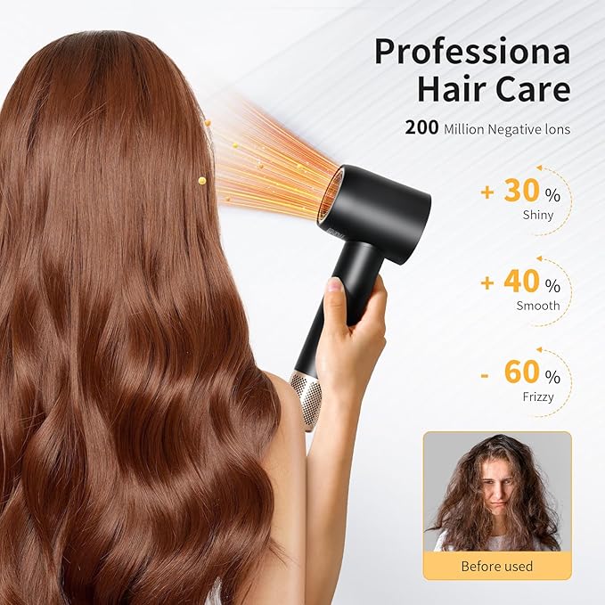 Hair Dryer180000 RPM High Speed Blow Dryer with 200 Million Negative Ionic Professional hairdryer with Diffuser and NozzlePortable Hair Dryer for Home Travel