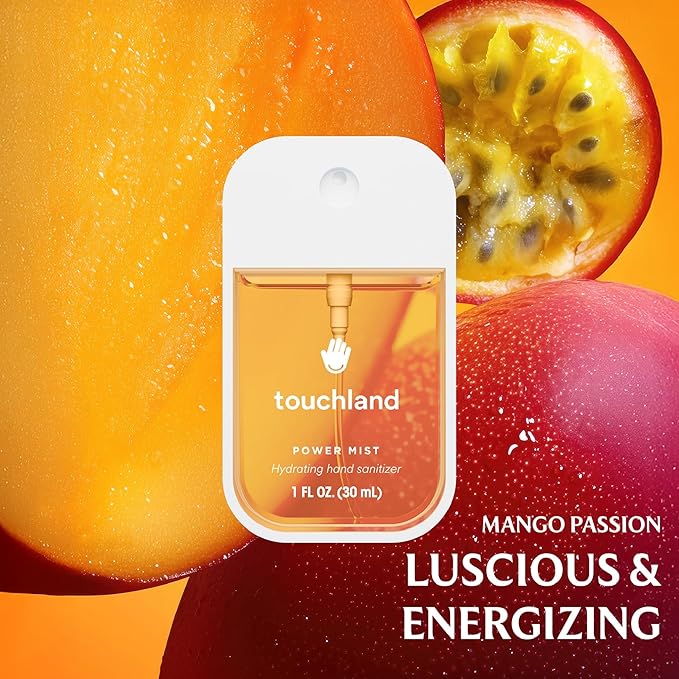 Touchland Hydrating Hand Sanitizer Spray – Tropical Trio Set (Mango Passion Beach Coco Wild Watermelon) – 3 x 1 FL OZ Travel Size Mists