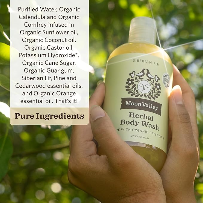Herbal Body Wash Siberian Fir by Moon Valley All Natural Ingredients No Parabens Vegan Moisturizing Essential Oils Two Pack