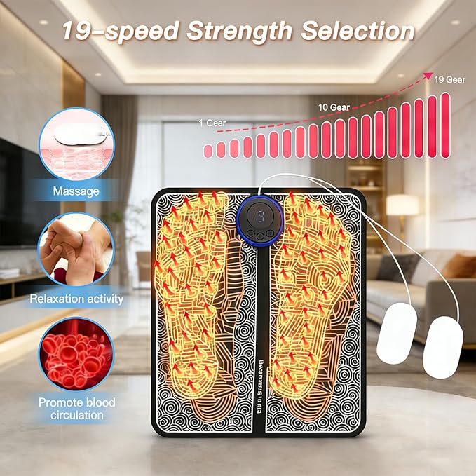 Foot Plate - Foot Massager Relaxes Muscles for All-Night Comfort 8 Massage Modes 19 Intensity Levels Smart Auto Power-Off &amp Safety Features USB Rechargeable Remote Control (B Set)