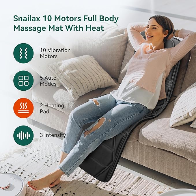 Full Body Massage Mat Pad for Bed Massage Chair Pad with 10 Vibration Motors &amp 5 Massage Modes Vibrating Heating Massage Mattress Pad for BackMassager with Auto Shut Off Gift for Men Women
