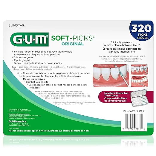 GUM Soft-Picks Original Easy to Use Dental Picks for Teeth Cleaning and Gum Health Disposable Interdental Brushes with Convenient Carry Case Dentist Recommended Dental Picks 320 Count