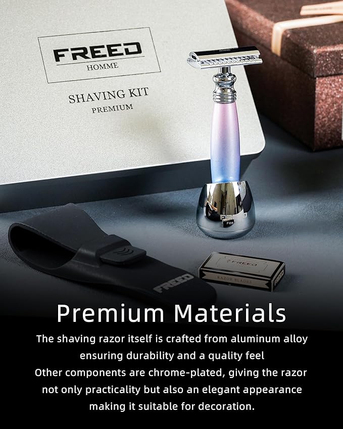 FREED Customized gifts Engraving Shaving Kit - Safety Razor with metal handle include razor base razor travel case and 10 bladesit's the best gift for men (Unicorn)
