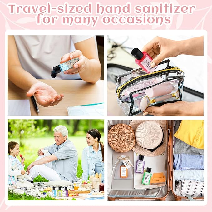 Frienda 24 Sets Wedding Hand Sanitizer Gift Set Travel Size Hand Sanitizers Gel Gift Bulk Mini Sanitizer for Wedding Baby Shower Home Appreciation Gifts for Guest Christmas Party Favor Bag Suffer