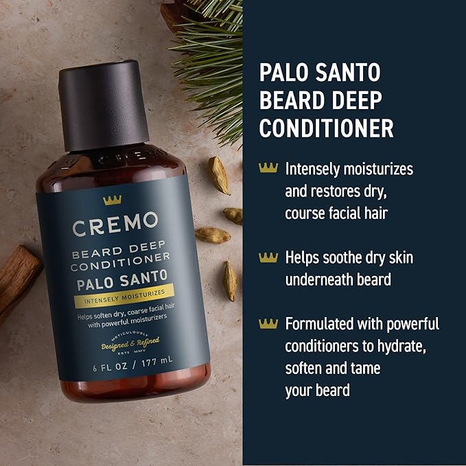 Cremo Palo Santo 2n1 Beard Wash &amp Softener + Deep Conditioner + Oil Set for Medium to Long Beards