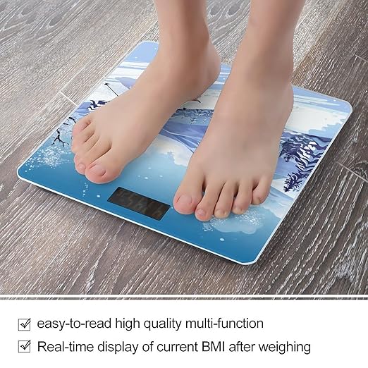 Winter Skiing Bathroom Scale Large LCD Backlight Display Digital Scale Rounded Corners Body Scales Automatic Power On/Off Bathroom Scales for Home Bedrooms