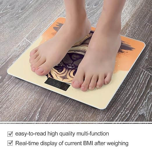 Pug Cartoon Bathroom Scale Large LCD Backlight Display Digital Scale Rounded Corners Body Scales Automatic Power On/Off Bathroom Scales for Home Bedrooms