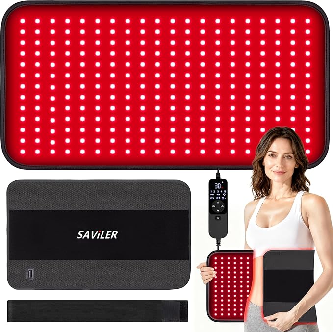 SAVILER® 24’’ x 13.8’’ Large Red Light Therapy Pad for Body 260 LEDs Light Therapy Mat with Timer 32W Near Infrared Light Therapy Wrap for Back Shoulder Joint Muscle Pain Relief