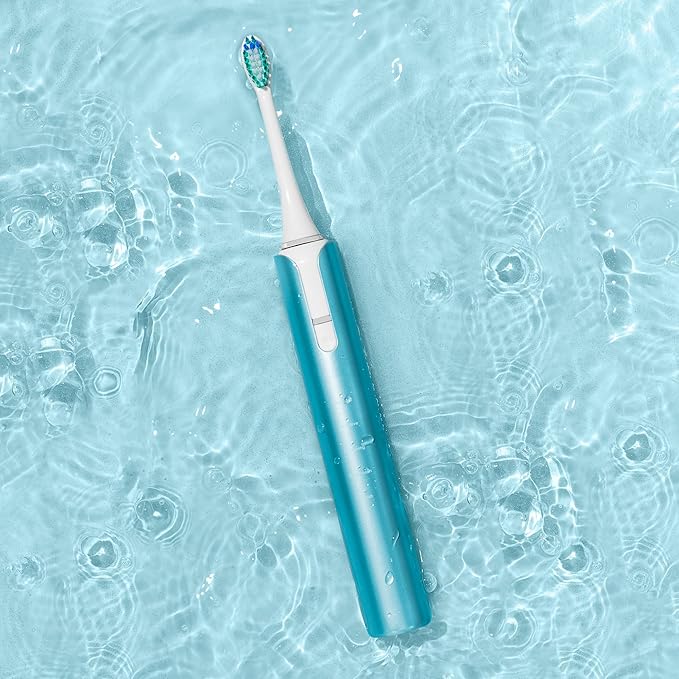 Soniclean Lux Sonic Toothbrush for Adults - 6 Toothbrush Heads Rechargeable Automatic Refills Aqua
