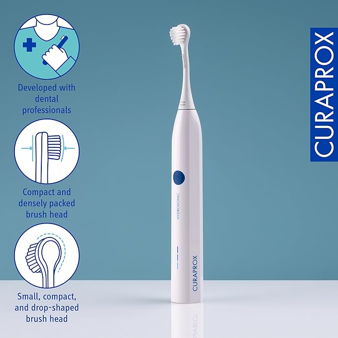 Curaprox Hydrosonic Easy Sonic Toothbrush – for Daily Gum Care and Plaque Control | Simple Effective Reliable | One Brush Head