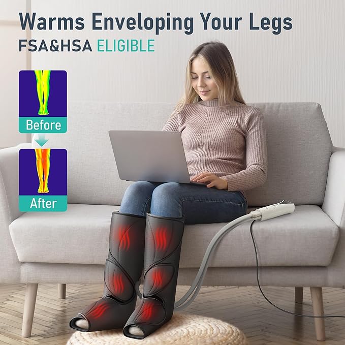 QUINEAR Leg Massager with Heat and Air CompressionFoot and Calf Massager for Circulation and PainCompression Boots with 3modes and 3 Intensities