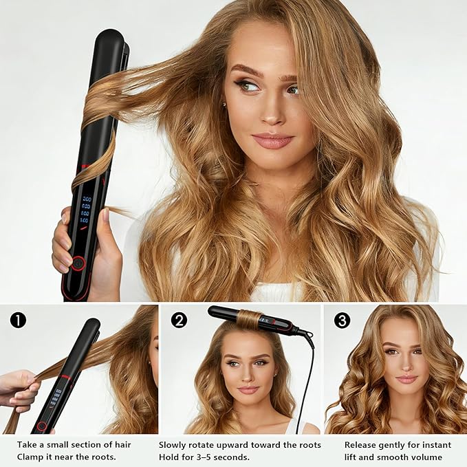 Hair Straightener Flat Iron &amp Curler 2 in 1 Titanium Ceramic Ionic Hair Straightener with 4 Adjustable Heat Curler for Fast Smooth Styling Anti-Frizz Styling Tool