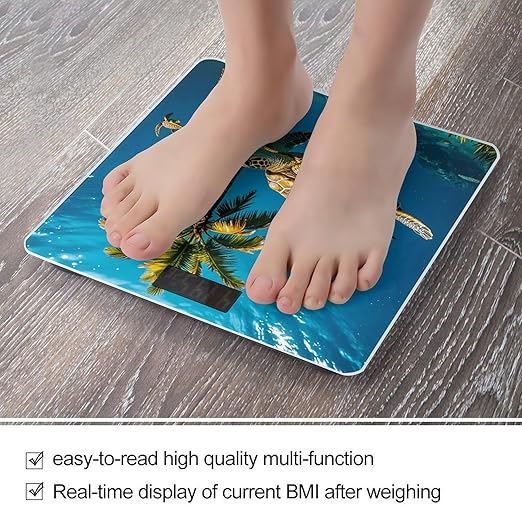 Palm Trees and Sea Turtles Diving Underwater Scale for Body Weight Highly Accurate Digital Bathroom Electronic Weighing Machine for People LCD Display Large Size Tempered Glass for Safe Home Use