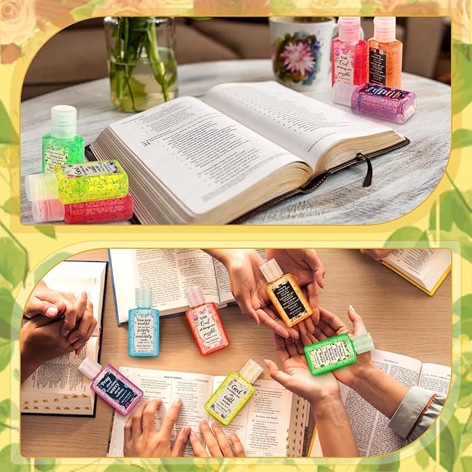 Frienda 24 Set Christian Hand Sanitizer Gift Religious Christian Gifts for Women Bible Verse Mini Hand Sanitizer Travel Size Bulk with Scripture for Church Teacher Coworker Mother's Day Graduation