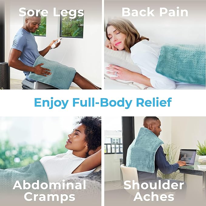 Pure Enrichment PureRelief Ultra-Wide Microplush Heating Pad - 20” x 24” XXL Size &amp 6 Heat Settings for Temporary Neck Shoulder &amp Back Pain Relief - Moist Heat Option &amp Machine Washable (