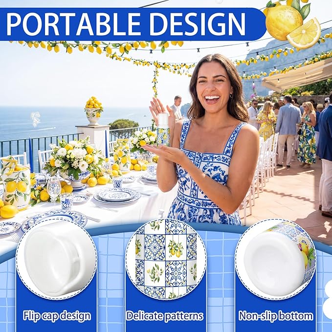 Demissle 24 Pcs Amalfi Coast Party Decorations Travel Size Mini Sunscreen Bulk Spf 30+ Summer Capri Lemon Small Sunscreen for Wedding Bridal Shower Mediterranean Party Decor 1 Fl. oz