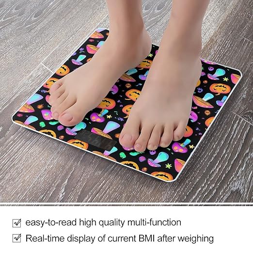 Women's Digital Bathroom Weighing Scale Automatic Switch Energy Saving Scale Smart Scale for Body Weight Halloween Pumpkin Trippy Mushroom