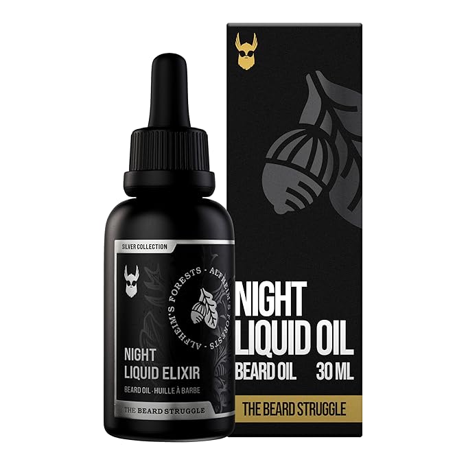The Beard Struggle Night Liquid Elixir Beard Oil - Silver Collection - Alfheim's Forests - Softens Moisturizing &amp Healthier Beard Growth - Vegan-Friendly Beard Growth Oil (1 Fl oz)