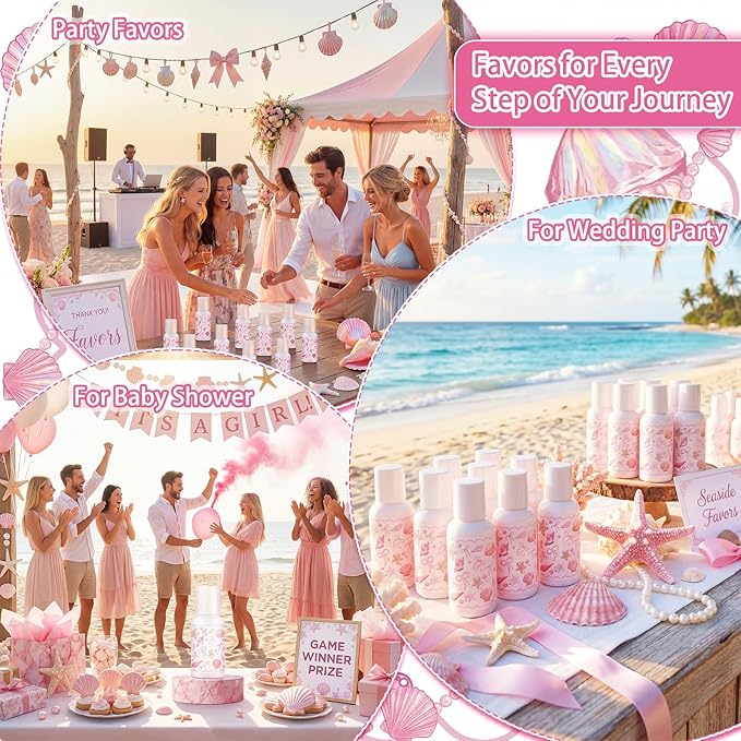 Demissle 24 Pcs Mini Sunscreen Bulk SPF 30 Pink Bow Starfish and Seashell Travel Size Sunscreen Bachelorette Wedding Party Supplies Summer Outdoor Goods for Under The Sea Beach Ocean Coastal 1 Fl. oz