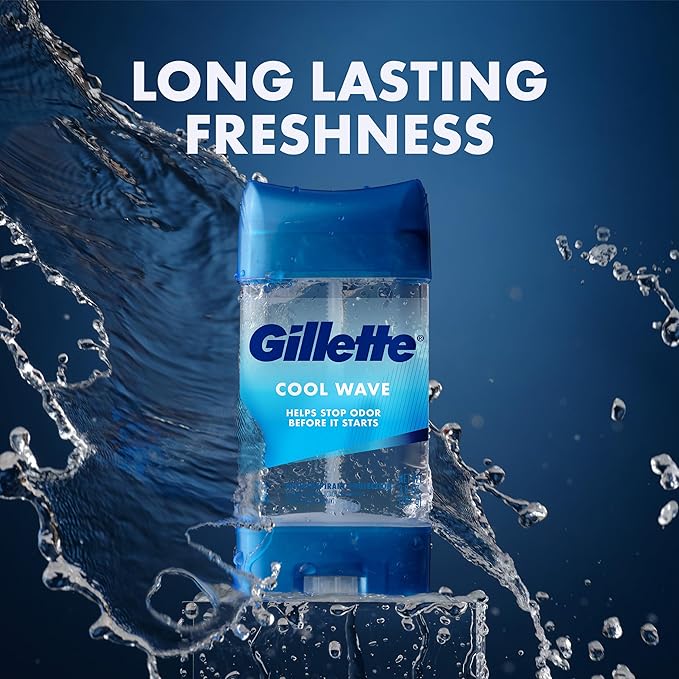 Gillette Antiperspirant and Deodorant for Men 72hr Clinical Strength Sweat &amp Odor Protection Long Lasting Freshness Anti-White Mark Technology Clear Gel Cool Wave Scent 3.8 oz (Pack of 4)
