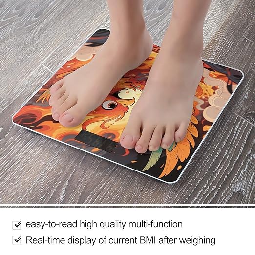 Manga Phoenix Weight Scale Large Digital Bathroom Scales with Bright LED Display Non Slip Digital Scale and Step On Fashion Weighing Machine for Body