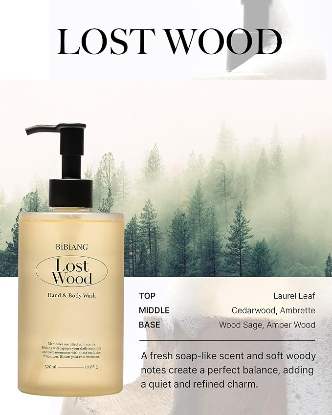 Lost Wood Body Wash - Korean Body Care for Cleansing &amp Moisturizing - Hydrating Body Care Formula with Woody Soap Scent Honey Propolis &amp Chamomile - 10.82 fl.oz