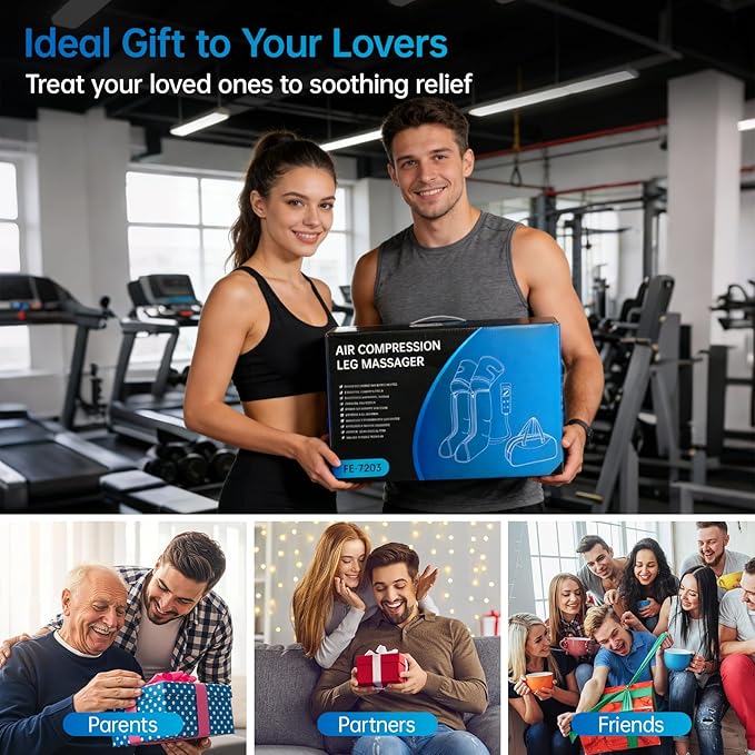 Leg Massager with Heat and Air Compression Foot and Calf Massager for Circulation and Pain Relief Sequential Compression Boots with 6 Modes 9 Intensity 3 Heat - Gifts for Mom Dad Woman