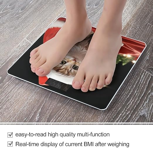 Cute Christmas Cat Bathroom Scale Rounded Smart Scale for Body Weight Automatic Power On/Off Weight Scales Accurate Bathroom Digital Scales for Pet Home Bedroom Kitchen