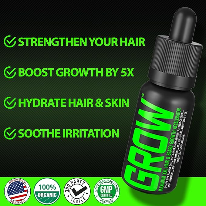 Beard Growth Serum - GROW Maximum XXL Beard Growth Oil for Men -Thickens &amp Fills Patches - Facial Hair &amp Scalp Treatment - Beard &amp Hair Thickening Conditioner &amp Enhancer